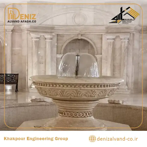 Stone flooring and body of the central fountain at Iran Mall completed by Deniz Alvand Afagh Co.