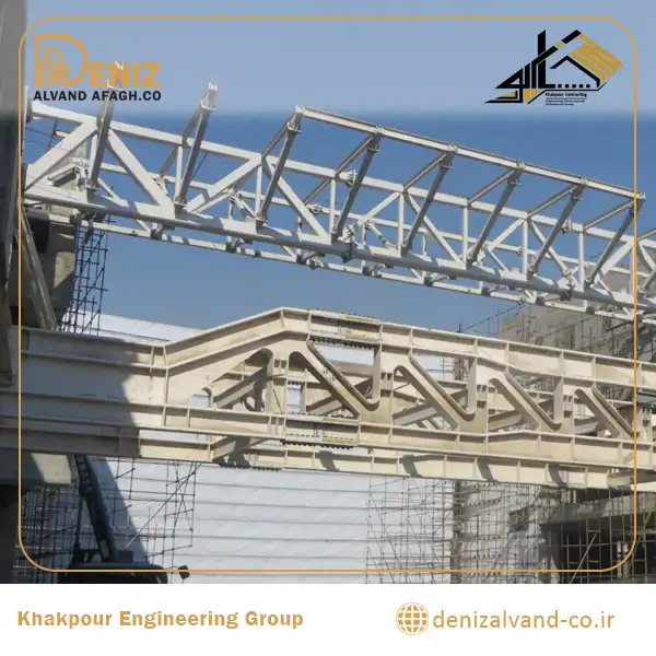 On-site assembly of five main steel trusses for the Iranian Garden