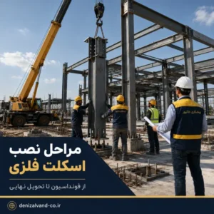 مراحل نصب اسکلت فلزی از فونداسیون تا تحویل نهایی توسط پیمانکاری خاکپور