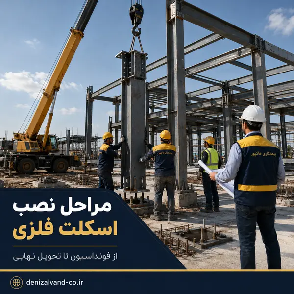 مراحل نصب اسکلت فلزی از فونداسیون تا تحویل نهایی توسط پیمانکاری خاکپور