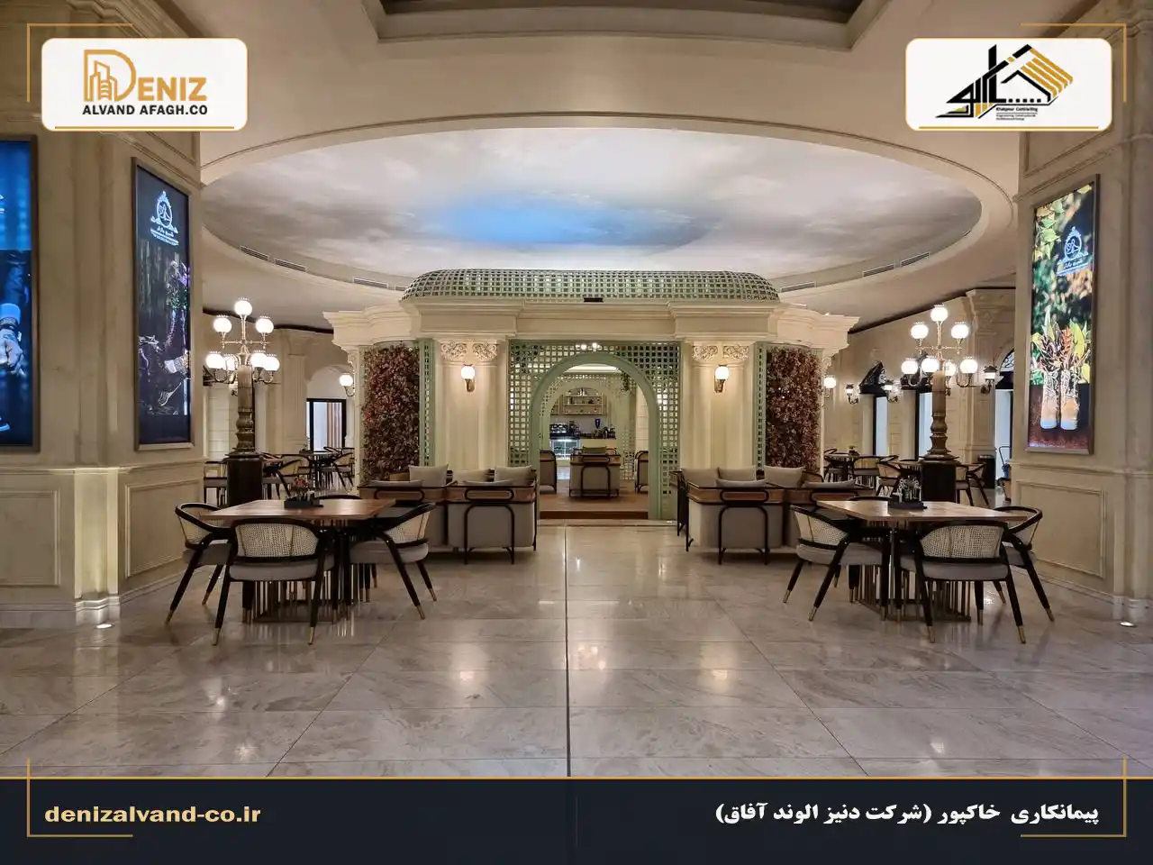 جزئیات نازک‌کاری و ترکیب گچ و سنگ در کافه شبرو