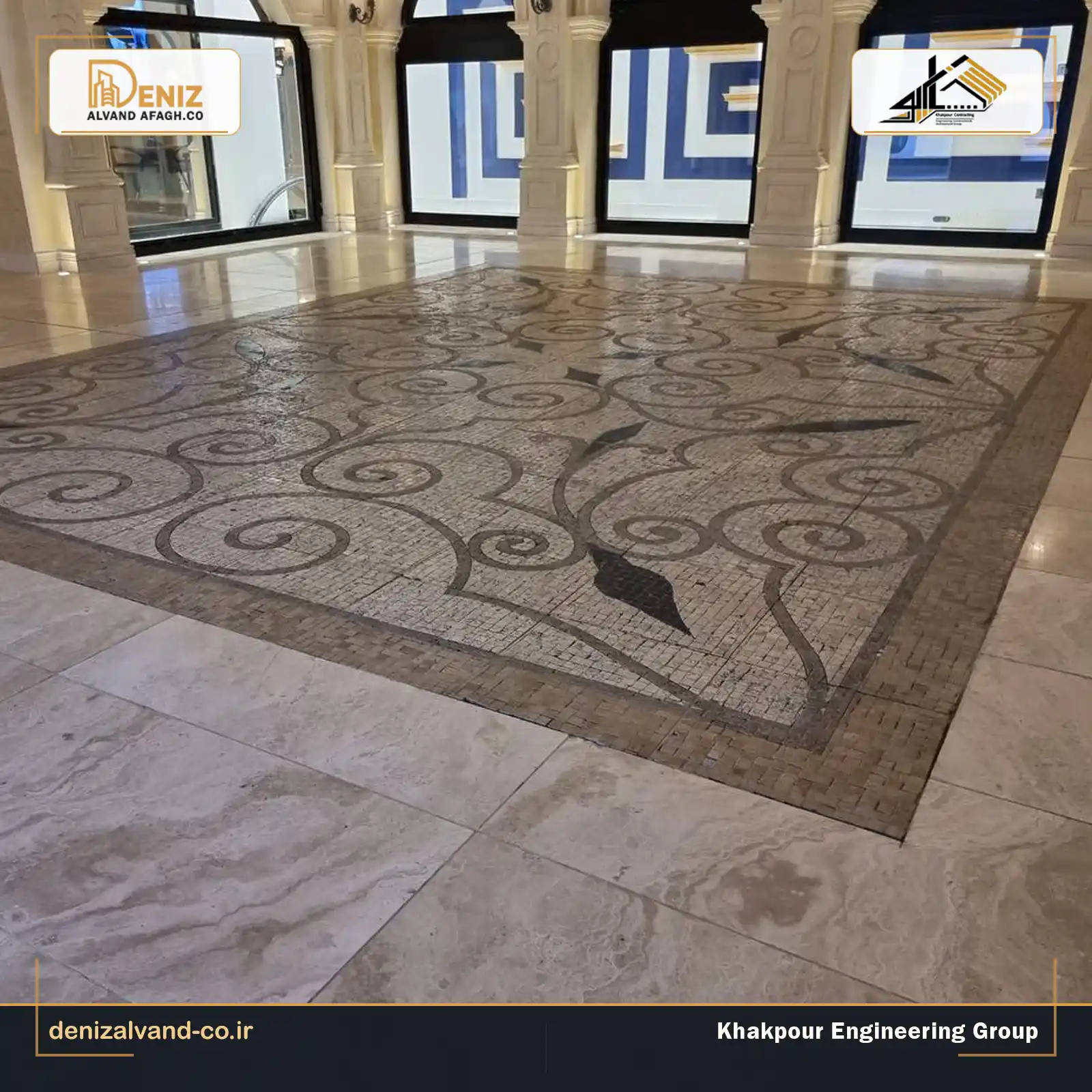 Decorative stone collage inside the Shabro Bazaar project